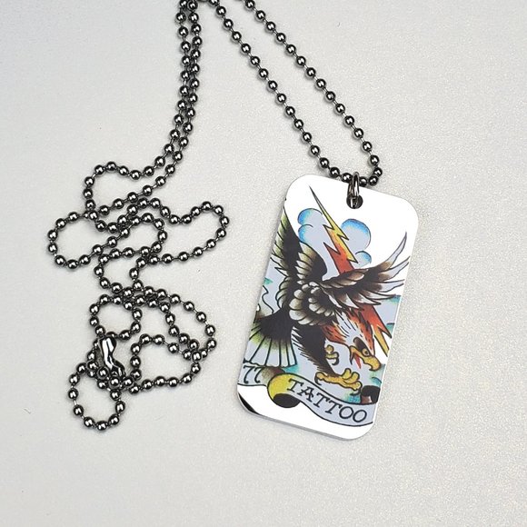 ED HARDY VINTAGE Style Necklace /Eagle Single dog tag/ Hard Rock Accessories - Picture 3 of 6